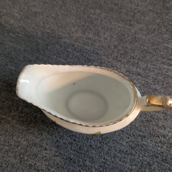 Antique Teapot and Creamer, Green/White with Gold Trim, Pink/Red Rose Pattern - Picture 3 of 9